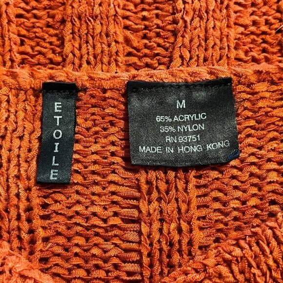 Etoile Burnt Orange Open Knit One Button 3/4 Sleeve Cardigan Sweater - Picture 8 of 9